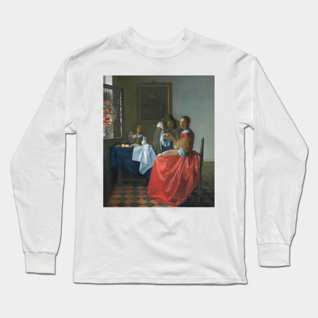 The Girl With A Wineglass by Jan Vermeer Long Sleeve T-Shirt by Classic Art Stall